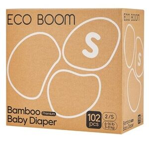 ECO BOOM Bamboo Baby Diapers - 102 pcs size 2/S 6-16 lb or 3-8kg